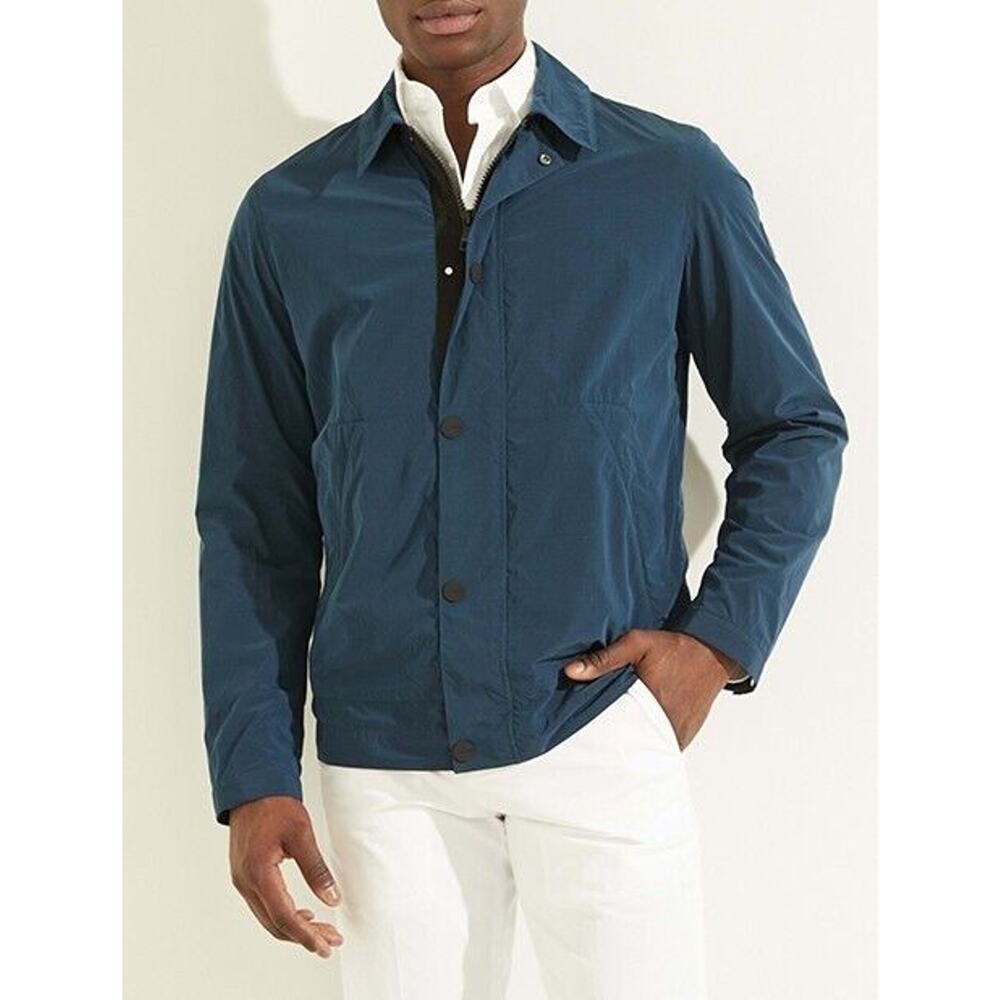 Marciano By Guess‎ Men's Large Tech Full-Zip Jacket Water Repellent Silk Blue